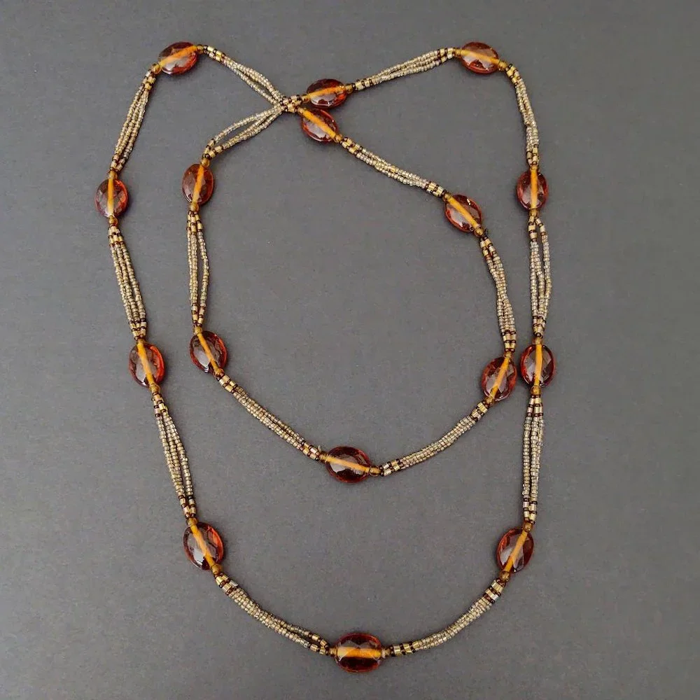 Long vintage glass and seed bead necklace